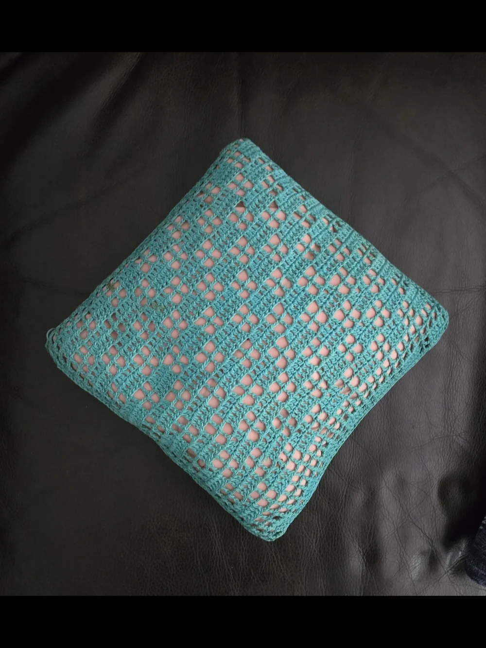 Small Vintage Handmade Crocheted Square Pillow